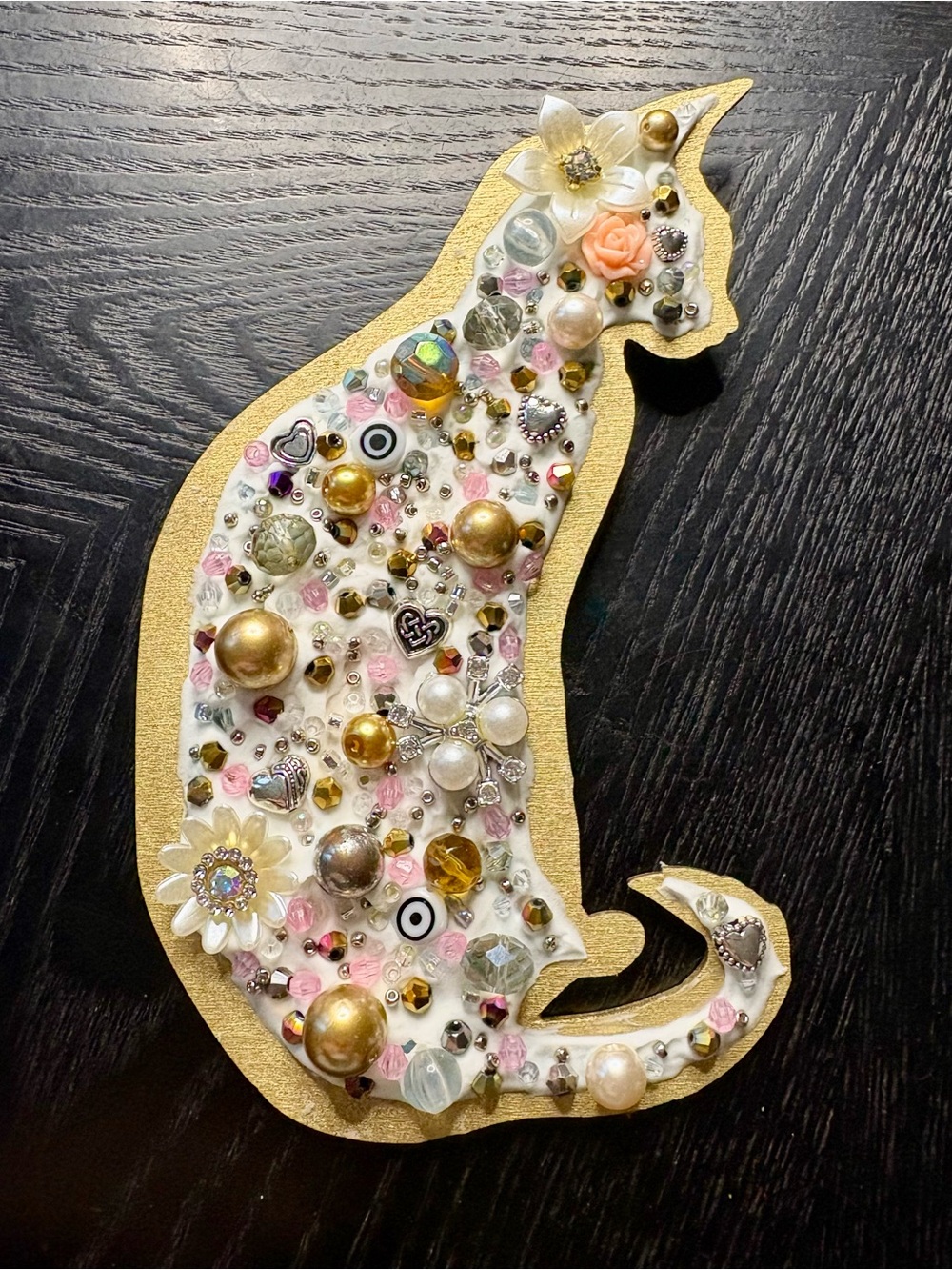 Choose Yours! Handmade Bejeweled Wooden Wall Art — Cat, Hamsa or Butterflies